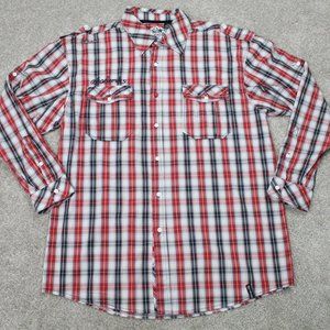 Akademiks Shirt Mens 2XL XXL Red/Black/White Checkered Cotton L/S Button Up